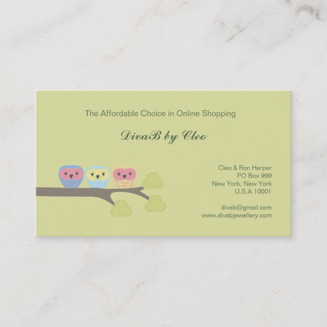 Cute Owls Online Shop Etsy Fashion Business Cards (Front)
