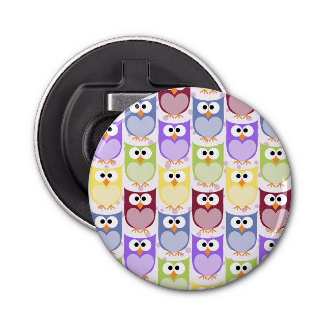 Cute Owls, Owl Pattern, Baby Owls, Colourful Owls Bottle Opener (Front)