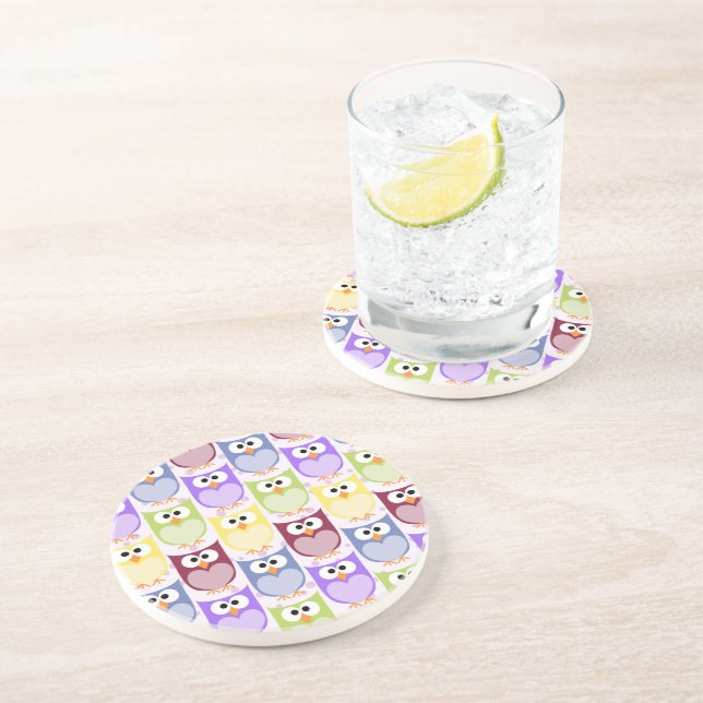 Cute Owls, Owl Pattern, Baby Owls, Colourful Owls Coaster (Side)
