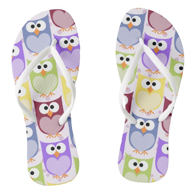 Cute Owls, Owl Pattern, Baby Owls, Colourful Owls Flip Flops (Footbed)