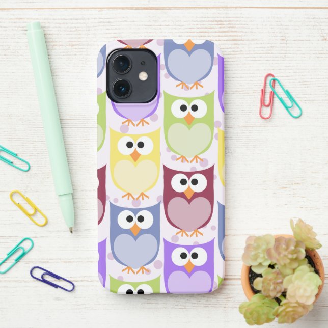 Cute Owls, Owl Pattern, Baby Owls, Colourful Owls iPhone Case (On Desk)