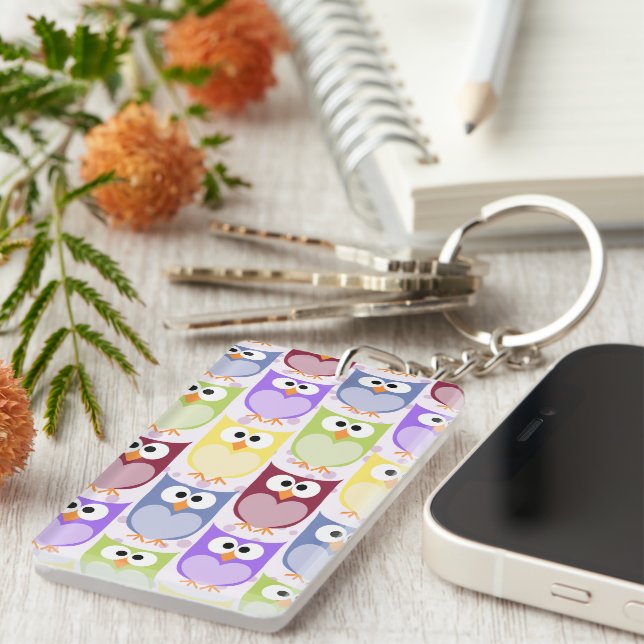 Cute Owls, Owl Pattern, Baby Owls, Colourful Owls Key Ring (Front Right)