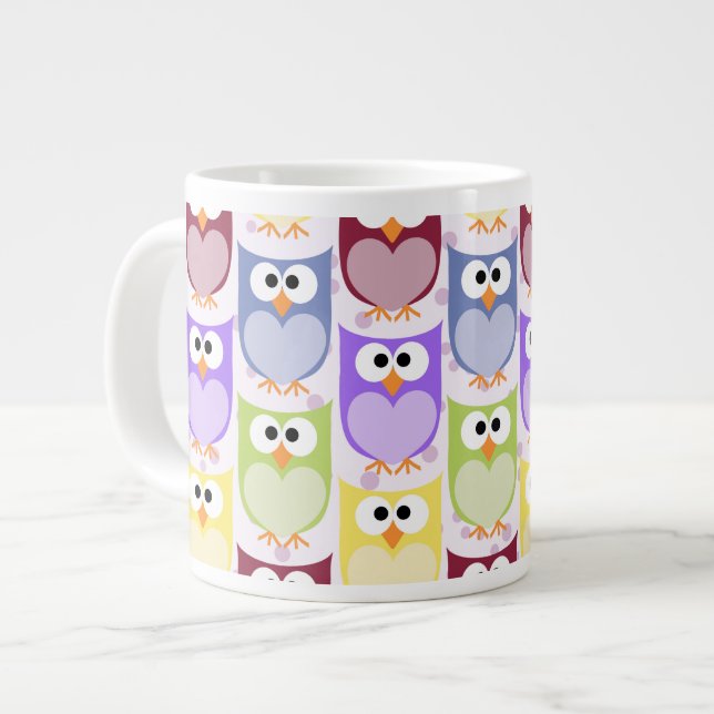 Cute Owls, Owl Pattern, Baby Owls, Colourful Owls Large Coffee Mug (Front Left)