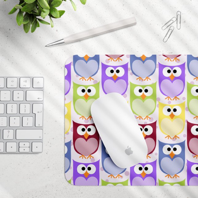 Cute Owls, Owl Pattern, Baby Owls, Colourful Owls Mouse Mat (Creator Uploaded)
