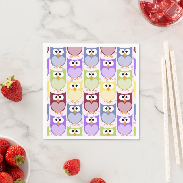 Cute Owls, Owl Pattern, Baby Owls, Colourful Owls Napkin (Insitu)