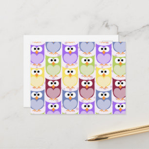 Cute Owls, Owl Pattern, Baby Owls, Colourful Owls Postcard