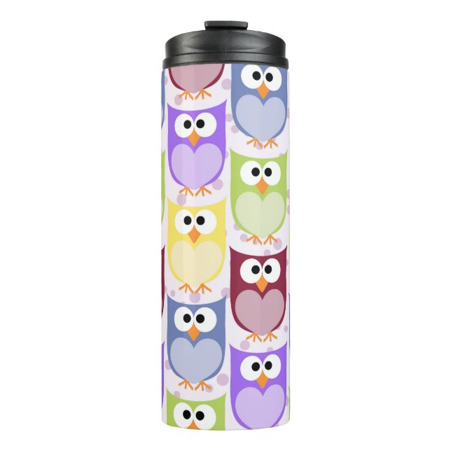 Cute Owls, Owl Pattern, Baby Owls, Colourful Owls Thermal Tumbler (Front)