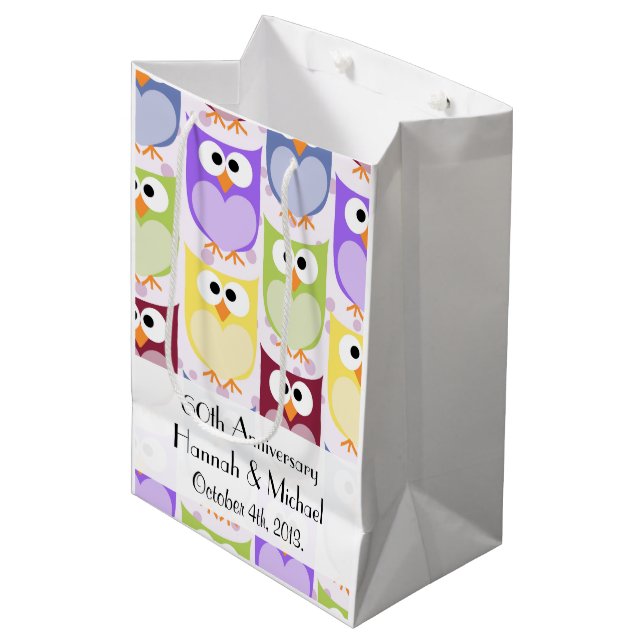 Cute Owls, Owl Pattern, Colourful Owls, Anniversar Medium Gift Bag (Front Angled)