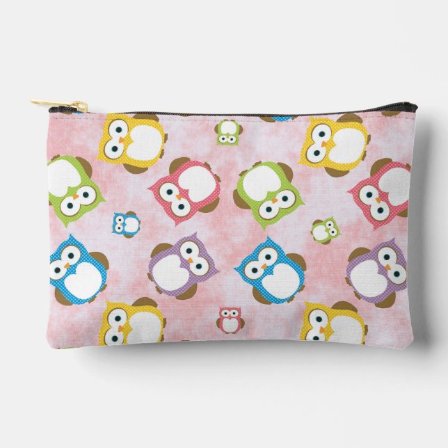 Cute Owls, Owl Pattern, Colourful Owls, Baby Owls Accessory Pouch (Front)