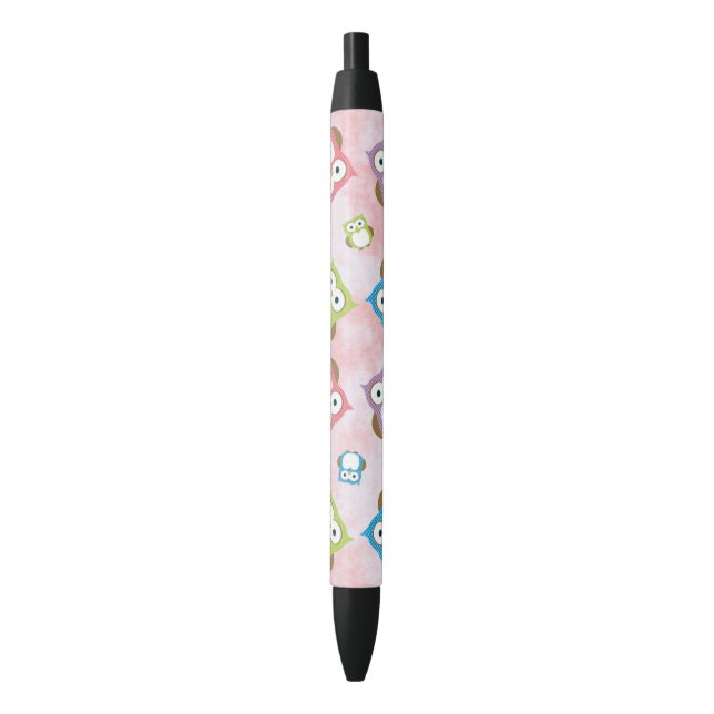 Cute Owls, Owl Pattern, Colourful Owls, Baby Owls Black Ink Pen (Front Vertical)