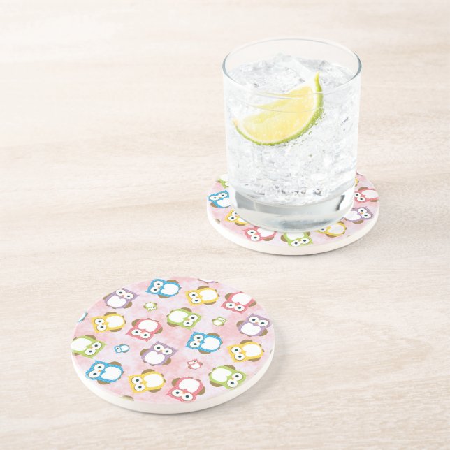 Cute Owls, Owl Pattern, Colourful Owls, Baby Owls Coaster (Side)