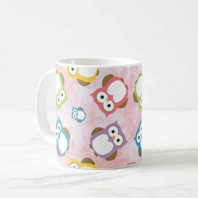 Cute Owls, Owl Pattern, Colourful Owls, Baby Owls Coffee Mug (Front Left)
