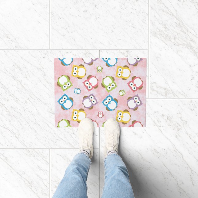 Cute Owls, Owl Pattern, Colourful Owls, Baby Owls Doormat (Indoor)