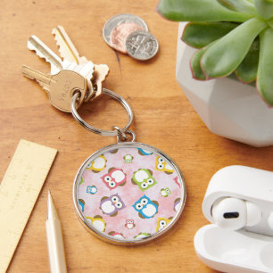 Cute Owls, Owl Pattern, Colourful Owls, Baby Owls Key Ring