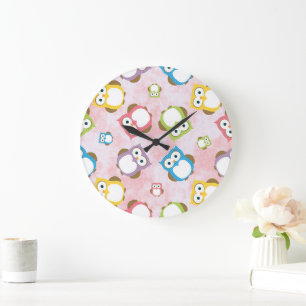 Cute Owls, Owl Pattern, Colourful Owls, Baby Owls Large Clock