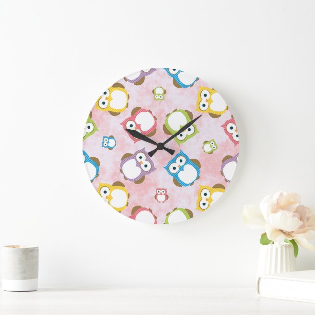 Cute Owls, Owl Pattern, Colourful Owls, Baby Owls Large Clock (Home)