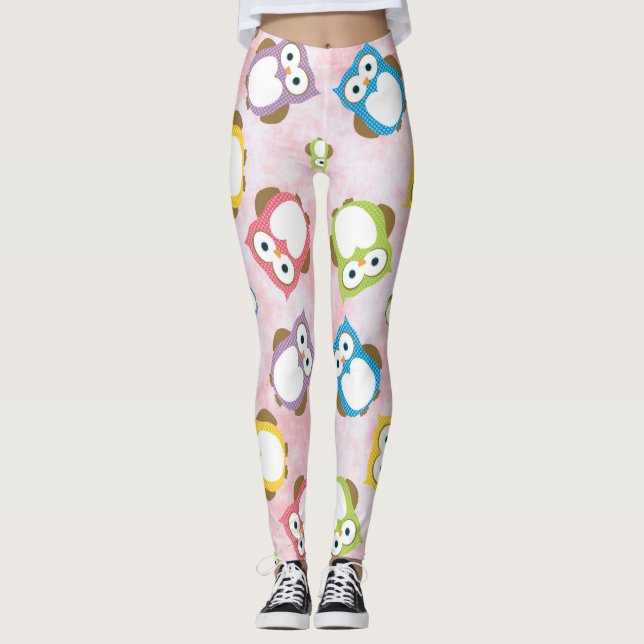 Cute Owls, Owl Pattern, Colourful Owls, Baby Owls Leggings (Front)