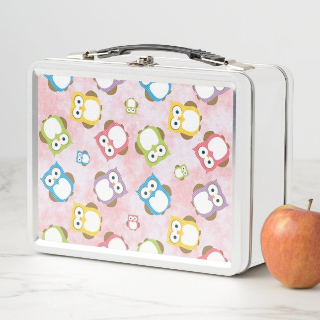 Cute Owls, Owl Pattern, Colourful Owls, Baby Owls Metal Lunch Box (In Situ)