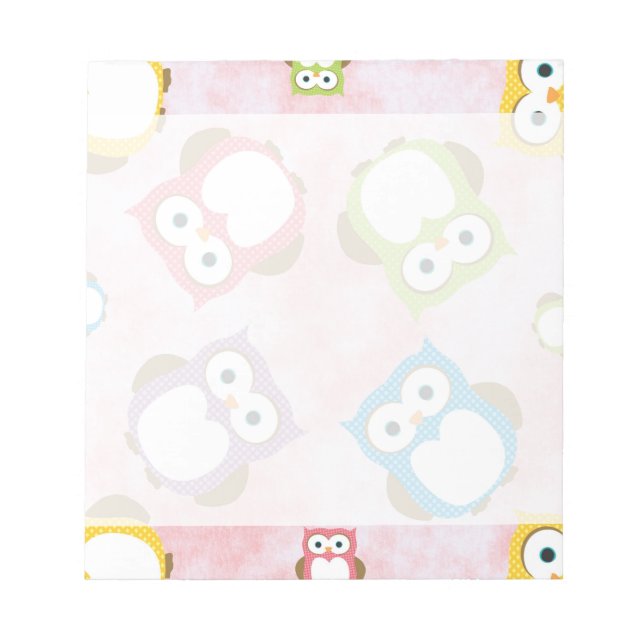 Cute Owls, Owl Pattern, Colourful Owls, Baby Owls Notepad (Front)