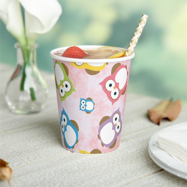 Cute Owls, Owl Pattern, Colourful Owls, Baby Owls Paper Cups (Insitu)
