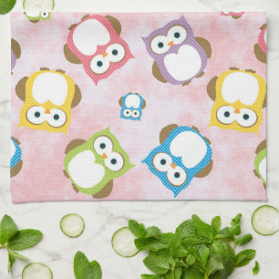 Cute Owls, Owl Pattern, Colourful Owls, Baby Owls Tea Towel