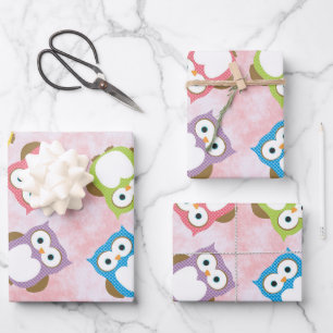 Cute Owls, Owl Pattern, Colourful Owls, Baby Owls Wrapping Paper Sheet