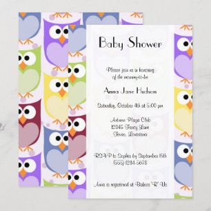 Cute Owls, Owl Pattern, Colourful Owls, Baby Showe Invitation