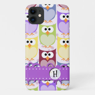 Cute Owls, Owl Pattern, Colourful Owls, Monogram iPhone 11 Case