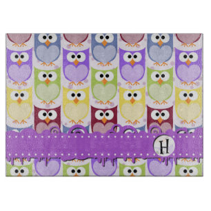 Cute Owls, Owl Pattern, Colourful Owls, Monogram Cutting Board