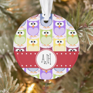 Cute Owls, Owl Pattern, Colourful Owls, Monogram Ornament