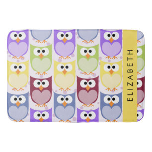 Cute Owls, Owl Pattern, Colourful Owls, Your Name Bath Mat