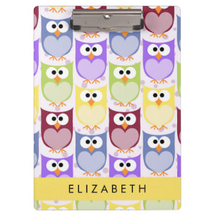 Cute Owls, Owl Pattern, Colourful Owls, Your Name Clipboard