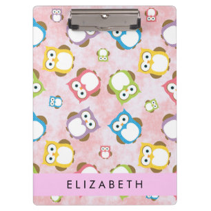 Cute Owls, Owl Pattern, Colourful Owls, Your Name Clipboard
