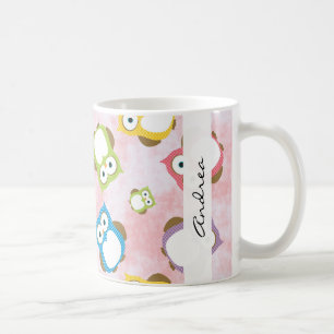 Cute Owls, Owl Pattern, Colourful Owls, Your Name Coffee Mug