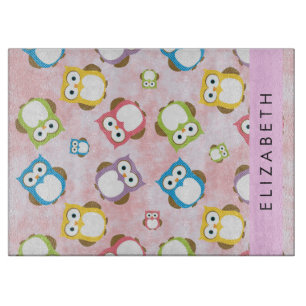 Cute Owls, Owl Pattern, Colourful Owls, Your Name Cutting Board