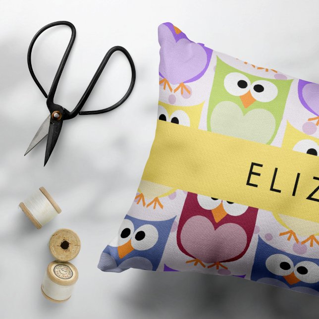 Cute Owls, Owl Pattern, Colourful Owls, Your Name Decorative Cushion (Creator Uploaded)