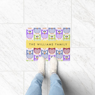 Cute Owls, Owl Pattern, Colourful Owls, Your Name Doormat