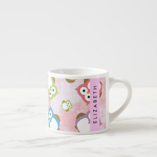 Cute Owls, Owl Pattern, Colourful Owls, Your Name Espresso Cup