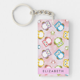 Cute Owls, Owl Pattern, Colourful Owls, Your Name Key Ring