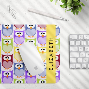 Cute Owls, Owl Pattern, Colourful Owls, Your Name Mouse Mat