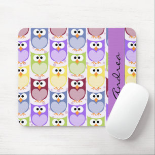 Cute Owls, Owl Pattern, Colourful Owls, Your Name Mouse Mat