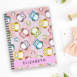 Cute Owls, Owl Pattern, Colourful Owls, Your Name Notebook