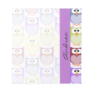 Cute Owls, Owl Pattern, Colourful Owls, Your Name Notepad