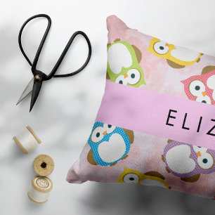 Cute Owls, Owl Pattern, Colourful Owls, Your Name Pillowcase