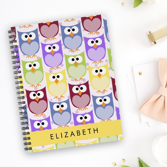 Cute Owls, Owl Pattern, Colourful Owls, Your Name Planner (Creator Uploaded)