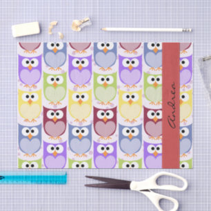 Cute Owls, Owl Pattern, Colourful Owls, Your Name Tissue Paper