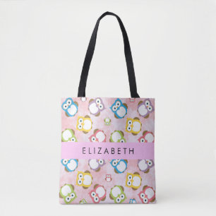 Cute Owls, Owl Pattern, Colourful Owls, Your Name Tote Bag