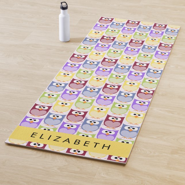 Cute Owls, Owl Pattern, Colourful Owls, Your Name Yoga Mat (In Situ)