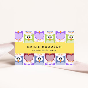 Cute Owls, Owl Pattern, Pet Shop, Bird Store Business Card