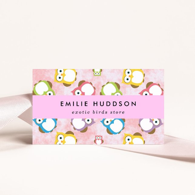 Cute Owls, Owl Pattern, Pet Shop, Bird Store Business Card (Creator Uploaded)